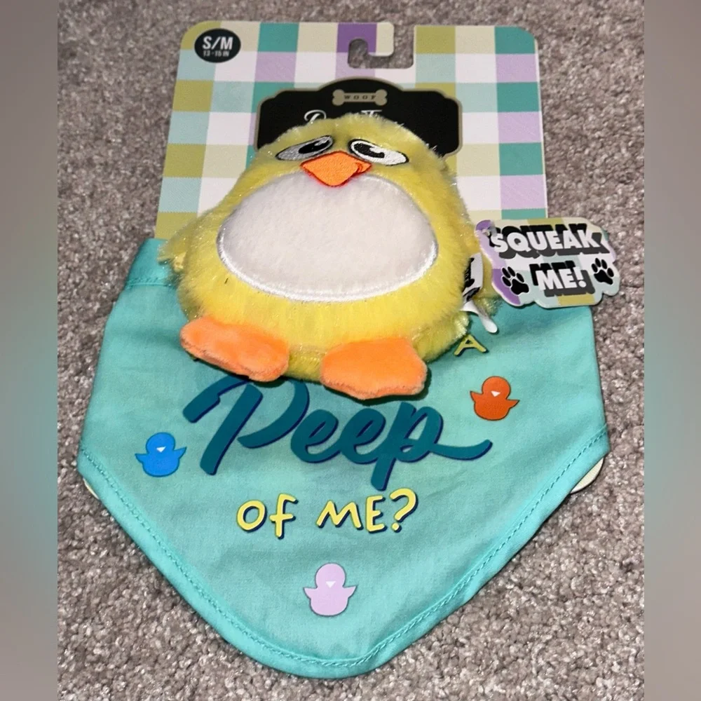 NWT Do You Want a Peep of Me Dog Bandana and Chick Squeaky Toy.